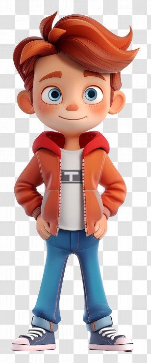 3d Cartoon Boy - Cartoon Boy In Orange Jacket Transparent PNG