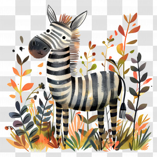 Zebra - Cartoon Zebra In A Lush Nature Scene Transparent PNG