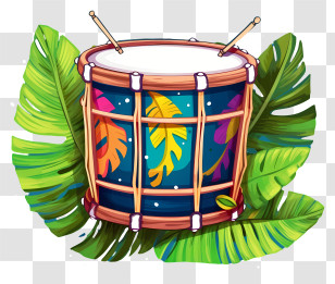 Floral Drum Design - Colorful Drum With Tropical Leaves Transparent PNG