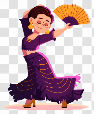 Flamenco Dancing - Dancer In Purple With Fan Transparent PNG