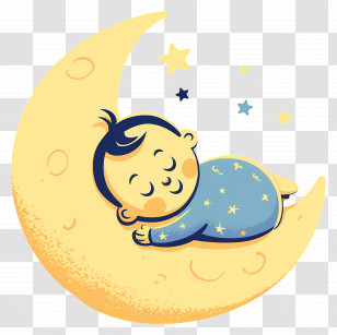 Baby Sleep Day - Sleeping Baby On Crescent Moon Transparent PNG