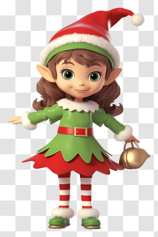 Cartoon Girl - Christmas Elf Girl Holding A Bell Transparent PNG