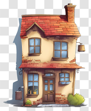 Cartoon House - Cute Cartoon House With Red Roof Transparent PNG
