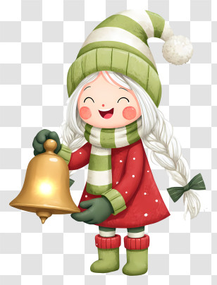 Christmas Gnome Holding Bell - Girl With Bell In Winter Outfit Transparent PNG