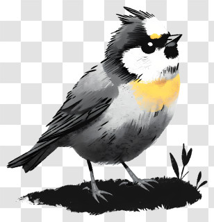 Sketch Style Bird - Black-and-White Bird With Yellow Chest Transparent PNG
