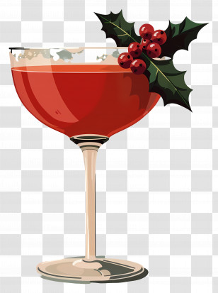 Christmas Cocktail - Red Cocktail Glass With Holly Decoration Transparent PNG
