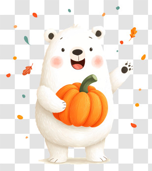 Bear Holding Autumn Pumpkin - Happy Bear Holding Pumpkin Transparent PNG
