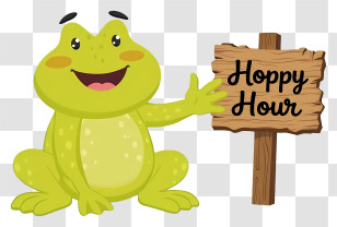 Frog Hoppy Hour - Smiling Frog With Hoppy Hour Sign Transparent PNG