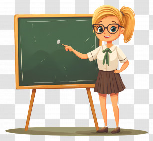 Cartoon Teacher - Cartoon Girl Teacher With Chalkboard Transparent PNG