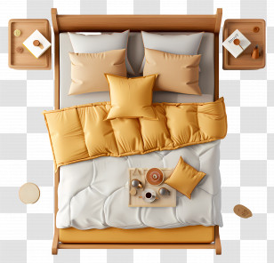 Bed Top View - Yellow Bed With Pillows And Blanket Transparent PNG