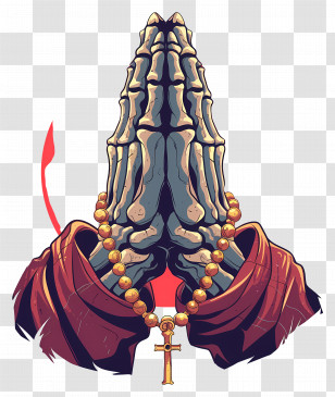 Skeletal Hands - Praying Skeleton Hands With Rosary Transparent PNG