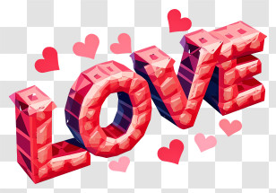 Isometric Style - 3D Love Text With Hearts Transparent PNG