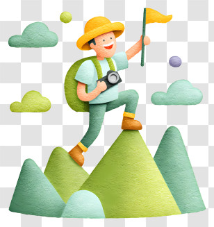 Traveler Exploration And Achievement - Happy Hiker On A Green Mountain Transparent PNG