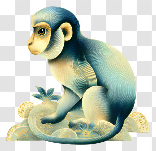 Chinese Zodiac - Teal Monkey On Decorative Base Transparent PNG