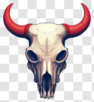 Skull - Bull Skull With Red Horns Illustration Transparent PNG