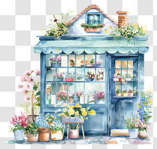 Spring Flower Store - Charming Flower Shop With Blooming Plants Transparent PNG