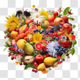 World Food Day - Fruit Collage With Bright Flowers Transparent PNG