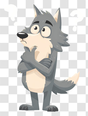 Confused Wolf - Gray Wolf Cartoon Character Transparent PNG