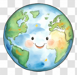 Cute Earth - Smiling Earth Cartoon Illustration Transparent PNG