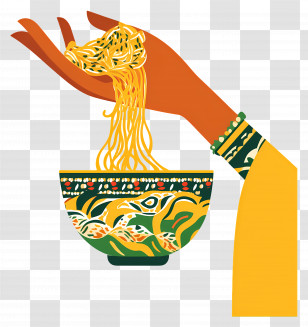 Indian Hand - Hand Holding Noodles Above Artistic Bowl Design Transparent PNG