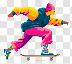 Colorful Skateboarder In Motion - Skateboarder Riding In Motion Transparent PNG