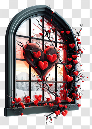 Valentine Door - Heart Window With Red Vines Transparent PNG