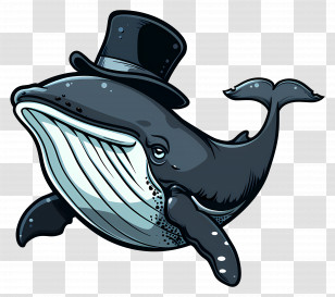 Whale Cartoon - Cartoon Whale With Top Hat Transparent PNG