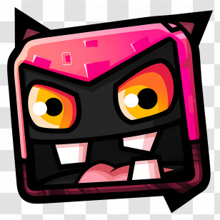 Geometry Dash - Pink Angry Face Cartoon Illustration Transparent PNG