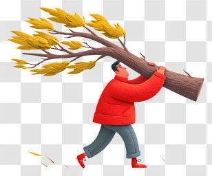Man Holding Tree Trunk - Man Carrying Large Branch In Autumn Transparent PNG