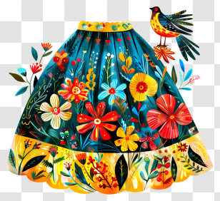 Skirt - Colorful Floral Skirt With Bird Transparent PNG