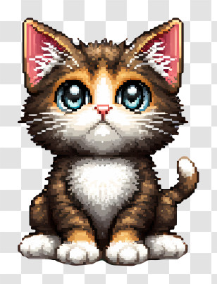 Cat Pixel Art - Cute Pixel Art Cat With Blue Eyes Transparent PNG