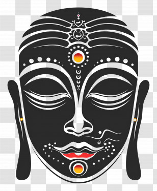 Buddha Face - Black And White Buddha Head With Red Lips Transparent PNG