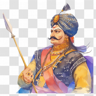 Maharana Pratap - Illustration Of Warrior Wearing Traditional Attire With Spear Transparent PNG