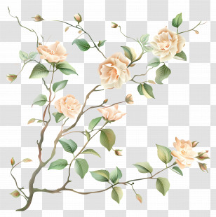 Pastel Flowers - Branch Decorated With Blooming Flowers Transparent PNG