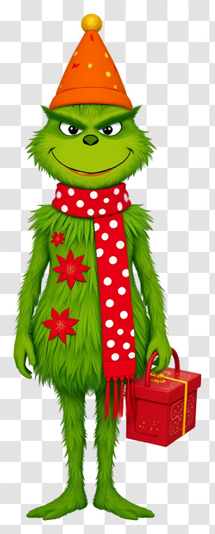 Christmas Grinch - Green Creature With Christmas Gift Transparent PNG