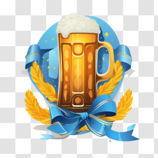 Oktoberfest Beer
 - Beer Mug With Barley And Ribbon Design For Celebration Transparent PNG