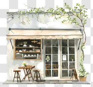 Spring Coffee Shop - Cozy Cafe Exterior With Plants Transparent PNG