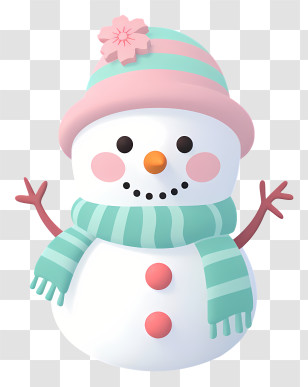 Snowman - Adorable Snowman With Pastel Scarf And Hat Transparent PNG