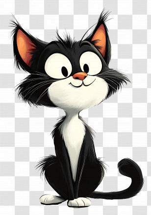 Felix The Cat - Cute Black And White Cartoon Cat Transparent PNG