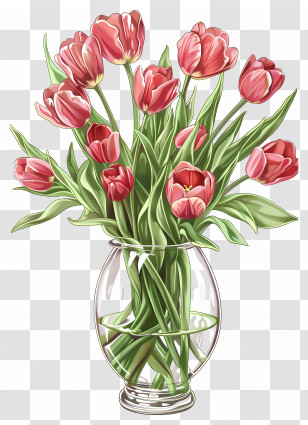 Tulips In Vase - Red Tulips In Glass Vase Transparent PNG