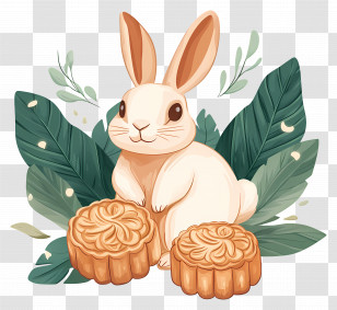 Mid Autumn Festival - Adorable Rabbit With Mooncakes For Mid-Autumn Festival Transparent PNG