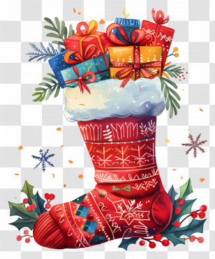 Christmas Sock - Festive Christmas Stocking With Presents Transparent PNG