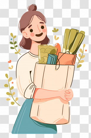 Woman Holding Grocery Bag - Woman Carrying Groceries Transparent PNG