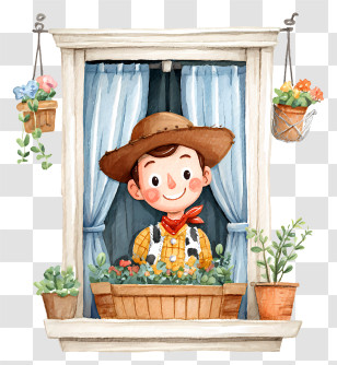 Woody Peeking From Window - Happy Gardener At The Window Transparent PNG