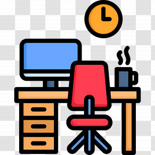 Business Office - Office Desk With Computer And Coffee Transparent PNG