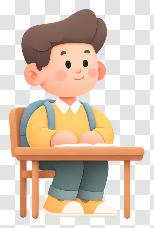 Kid Playing In School - Boy Sitting At Desk Transparent PNG