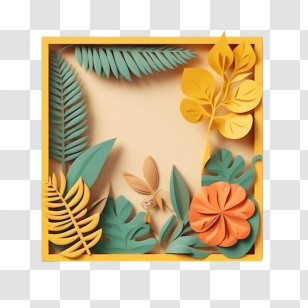 Summer Leaf Frame - Colorful Paper Art With Leaves And Flowers Transparent PNG
