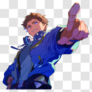 Heroic Pointing Forward - Dynamic Anime Character Transparent PNG