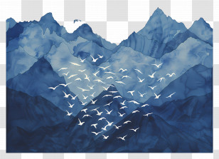 Mountains Silhouette - Blue Mountains With Birds Transparent PNG