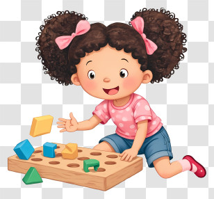 Cartoon Little Girl - Cute Girl Playing With Shape Sorter Transparent PNG